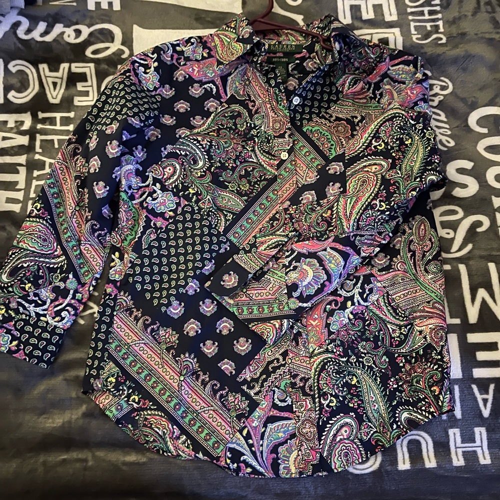 Parsley Print Button Up Blouse (Non-Iron)